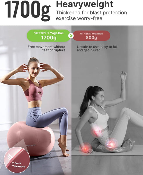 YOTTOY Anti-Burst Exercise Ball for Working Out, Yoga & Pregnancy, Extra Thick Workout Ball for Physical Therapy