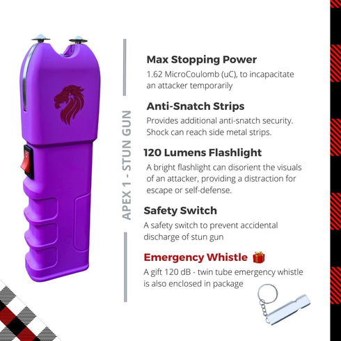 Odds Shifter - Stun Gun for Self Defense and Camping Essentials Emergency Whistle - 1.62 uC, 120 Lumens, Anti Grab Technology - Flashlight - Self Defense Weapons Duo