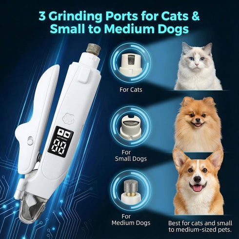 Zelvian 2-in-1 Trimmer, 3 Dog & Cat Nail Clipper and Grinder with LED Light, Low-Noise Electric Pet Nail Safety Lock