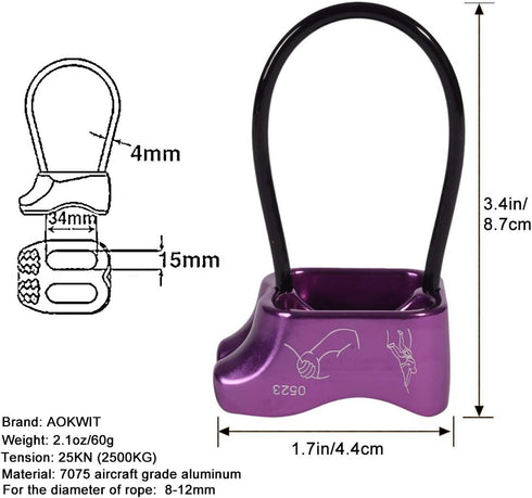 Professional 25KN Rappel ATC Belay Device, Aluminum V-grooved Rock Climbing Safety Equipment