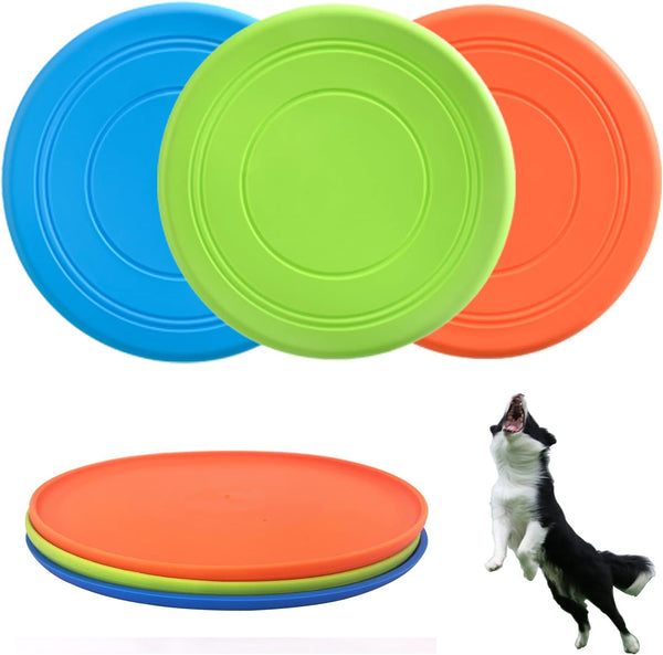 Dog Flying Disc, 3 Pack Soft Rubber Interactive Flying Toys for Small and Large Dogs, 7 inch