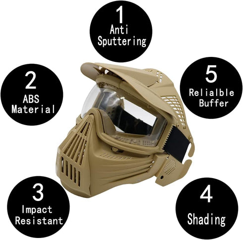 Tactical Mask Airsoft Masks for BB Hunting, Full Face Tactical Gear, Impact Resistant with Goggles for Outdoor