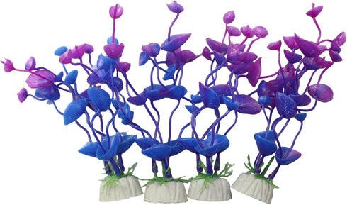 4 Pcs Green Artificial Plastic Plants, Fish Tank Plants for Fish Aquarium Decoration (Purple)
