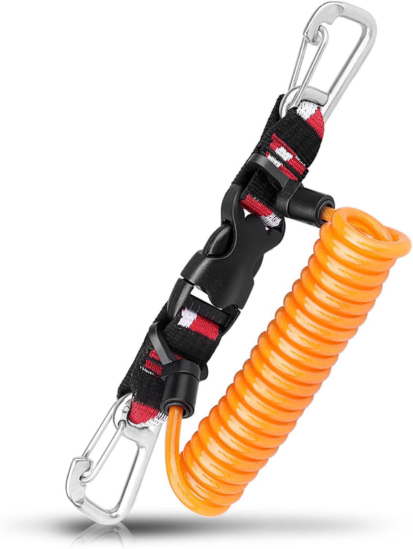 Scuba Retractable Lanyard with Quick-Release Buckle, Stainless Steel Double-Clips and Spiral Core Anti-Lost