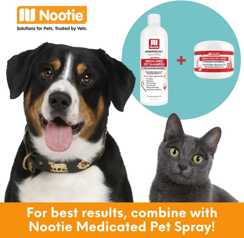 Nootie Medicated Dog Wipes, 60 Pads Antifungal Antibacterial Antimicrobial 2% Chlorhexidine for Dogs and Cats, White