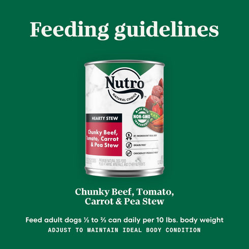 NUTRO HEARTY STEW Chunky Beef, Tomato, Carrot & Pea Stew, Adult Natural Grain Free Wet Dog Food, (12) 12.5 oz Cans