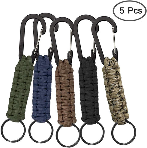 SENHAI 5 Pcs Paracord Keychains with Carabiner, Braided Lanyard Ring Hook Clip for Keys Knife Flashlight Outdoor Camping Hiking Backpack Fit Men Women - 5 Colors