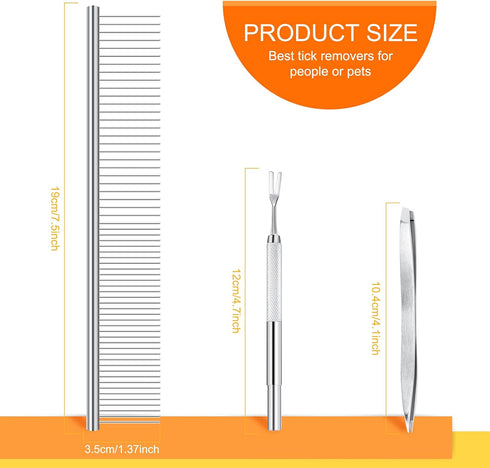 BWOGUE Premium Tick Removal Kit for Dogs and Cats - Stainless Steel Tool with Comb for Easy Tick and Flea Removal