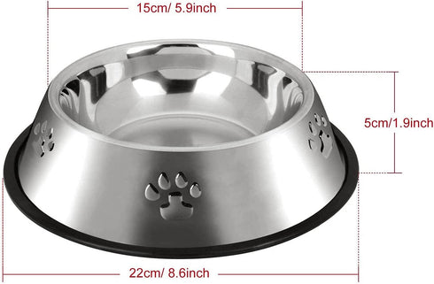 YUDANSI 2 Stainless Steel Dog Bowls with Rubber Base, Small and Medium Pet Feeder Bowls