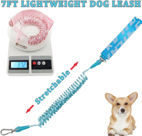 7FT Chew Proof Stretch Dog Leash Cable, Reflective Anti-Pull with Soft Wide Nylon Handle for Small Dogs, Blue