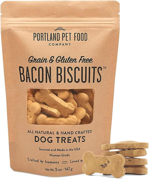 Portland Pet Food Company Bacon Dog Treats, Grain-Free, 5 oz, Healthy Biscuits for Dogs