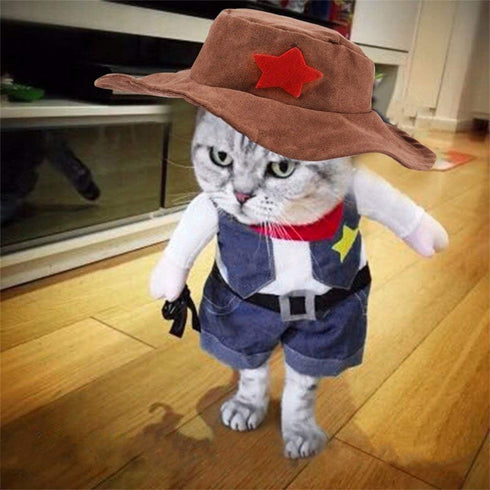 Halloween Costume for Cat and Small Dog, Funny Cowboy Hat Suit, Size L