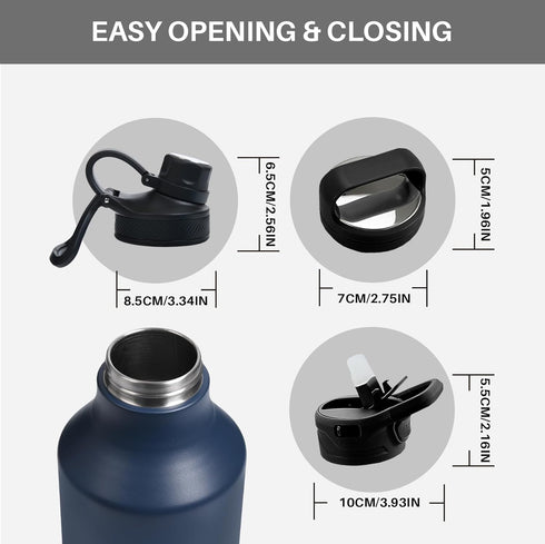 Insulated Water Bottle with Straw Lid, 64 Oz Double Wall Stainless Steel for Hot and Cold Beverages