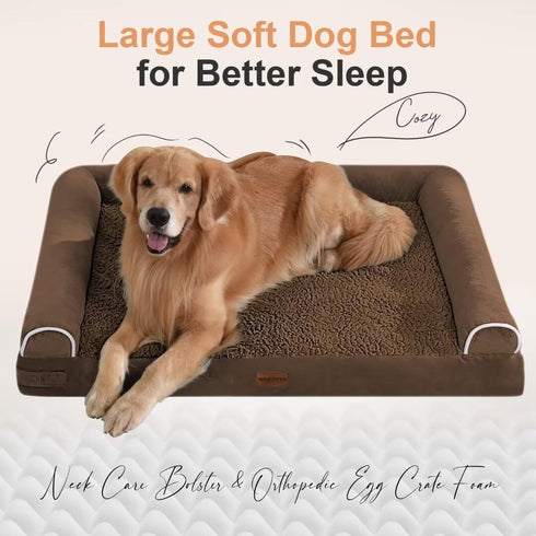 Large Orthopedic Dog Bed: Washable Bolster XL Bed for Medium Large Dogs, Waterproof Couch Sofa with Removable Cover -