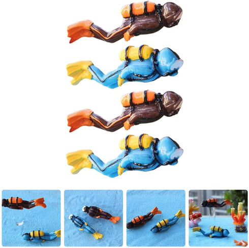 PATKAW 4pcs Mini Scuba Diver Toy, Resin Action Figure for Fish Tank Aquarium Landscape Ornaments