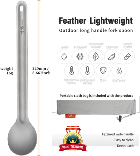 TiTo Titanium Spork and Spoon Set, Eco-Friendly Ultralight Portable Flatware for Camping, Hiking, Travel (2Pcs