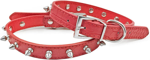 Enjoying Spiked Dog Collar, Adjustable Leather Pet Collar for Kittens and Puppies, Red Small Size