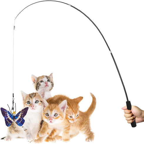 AWOOF Butterfly Cat Wand Toys Set - Realistic Crinkle Catnip Butterflies with Retractable Interactive Wand, 11 PCS