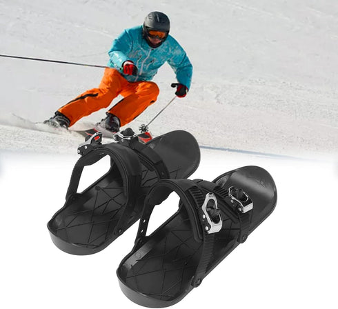VGEBY Mini Ski Skates, Short Thin Ski Skates Attach to Skis Boots for Outdoor Winter Skiing, Black One Size