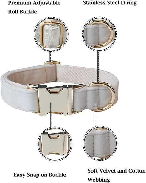 Adjustable Velvet Dog Collar with Bow Tie, Stylish Detachable Bow for Small Medium Large Dogs and Cats, Neck 13.0-20.5