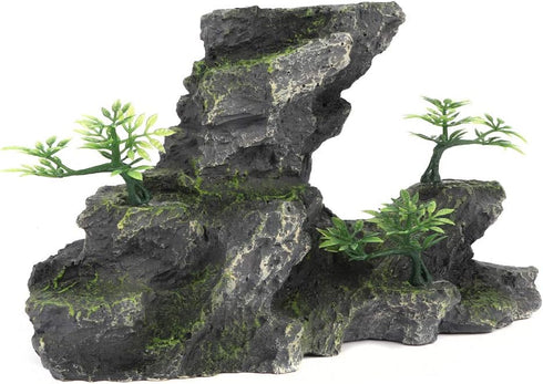 Zerodis Aquarium Ornaments, Simulation Resin Rockery Mountain View Stone with Moss Tree Rock Cave for Fish Tank