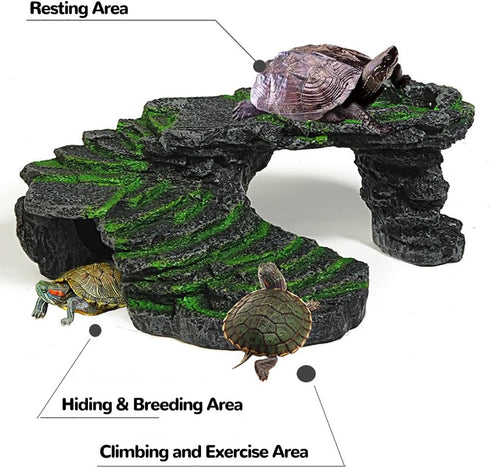 Turtle Habitat Reptiles Dock Resting Stone, Reptiles Basking Platform Climbing Ramp, Aquarium Ornament Rock for Lizard,