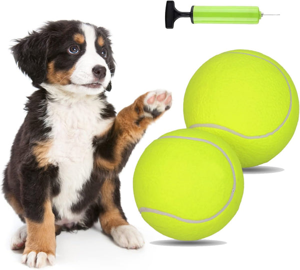 2 Pack Big Tennis Ball for Dogs - Inflatable Giant Tennis Balls, 9.5" and 8", Large Pet Toys for Outdoor Sports