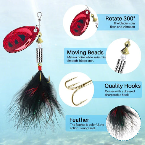 FouceClaus 10pcs Spinner Lures Baits with Tackle Box - Bass Trout Salmon Fishing Lures Kit
