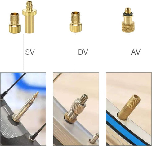 YASI Bicycle Presta Schrader Valve Adaptor, 16PCS Brass Bike Pump Adapters, Inflatable Toys Nozzle Inflator Adapter