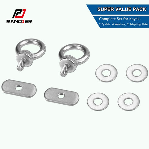 Track Mount Kayak Tie Down Eyelet, 2 Packs Stainless Steel Eyelets with Washers & Nuts for Bungee Cord Rope Mounting