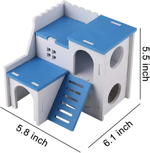 WishLotus Hamster House - Luxury Hideout with Climbing Ladder and Two Layers Hut for Dwarf Hamster, Blue