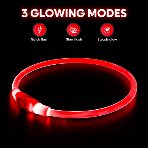 HIGO LED Dog Collar Light - USB Rechargeable Light Up Dog Necklace for Night Walking, DIY Flash LED (Red)