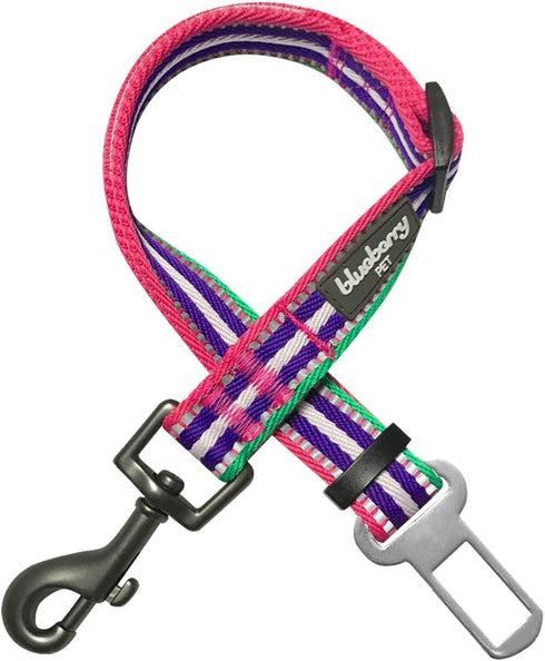 Blueberry Pet Adjustable Dog Seat Belt Tether, 3M Reflective, Multi-Colored Stripe for Dogs & Cats, Pink, Emerald,