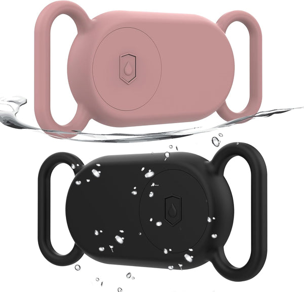 2 Pack Waterproof Dog Collar Holder for Samsung Galaxy SmartTag 2, Silicone GPS Tracker Hidden Anti-Lost Case (Black,
