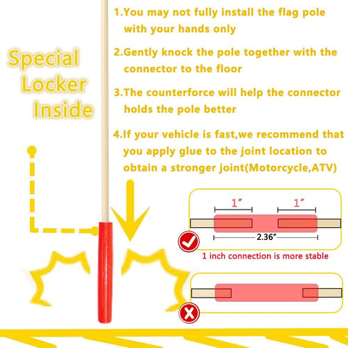 High Visibility Bike Flag with 6 Feet Pole, Orange Flag with Reflective Strip, Heavy Duty Fiberglass