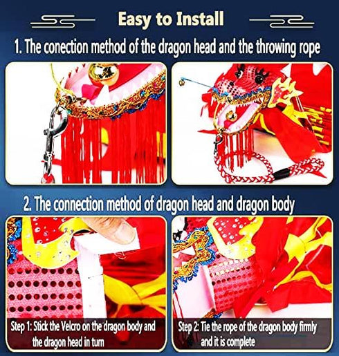 PAIKOOL 3D Set Dragon Poi with Plastic Dragon Head, Swing Rope and Hot Stamping Golden Ribbon Streamer, Outdoor Fitness