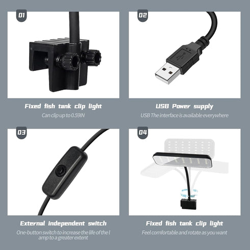 Boxtech 8W Small Aquarium Clip On LED Light, USB Full Spectrum Planted Light for 3 to 6 Gallon Tanks