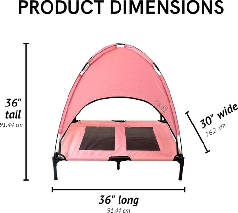 Midlee Pink Dog Cot Bed with Canopy, Large - 30" x 36"