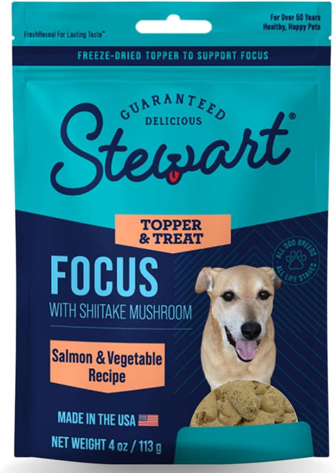 Stewart Freeze Dried Dog Food Topper, Focus Salmon & Vegetable Recipe, 4 Ounce Pouch, Shiitake Mushrooms