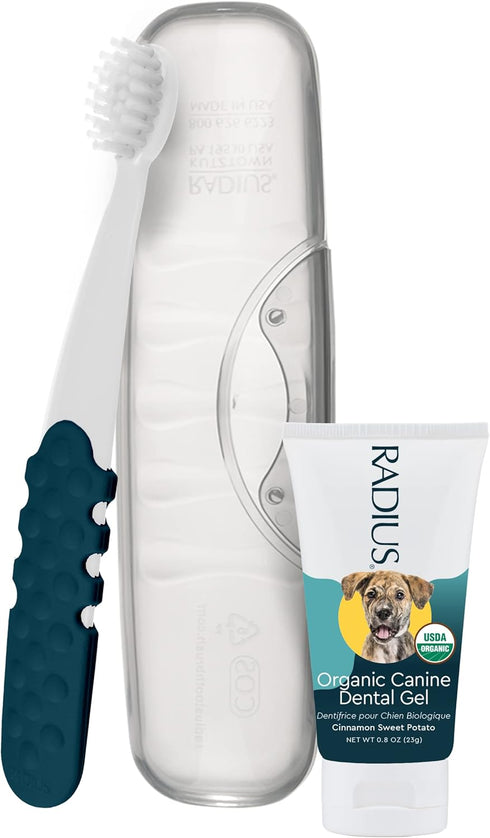 RADIUS USDA Organic Dental Solutions Adult Kit 2 Units | Includes 1 Dog Toothbrush & 1 0.8oz Non Toxic Toothpaste