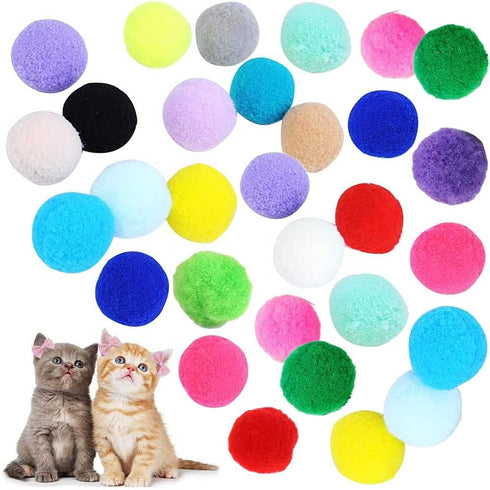 VOVIGGOL 30Pcs 1.3 Inch Cat Toy Balls Soft Kitten Pompom Toys Indoor Cats