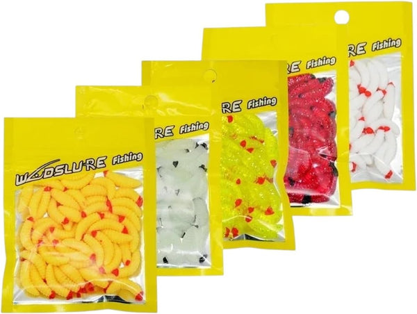 Generic 100Pcs Fishing Lure Lifelike Worm Maggot Grub Bread Bug Artificial Soft Bait
