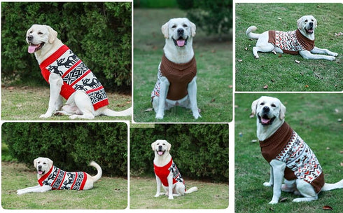 Lanyarco Ugly Dog Christmas Sweater, Vintage Knit Xmas Reindeer Holiday Outfit, XL Size Back Length 20"