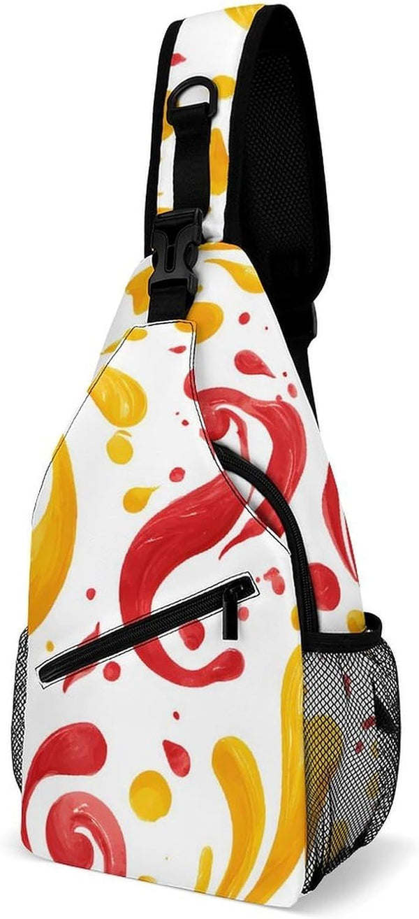 Generic Ketchups Mustards Fireworks Splashes Swirls Crossbody Sling Bags Travel Chest Bag Casual