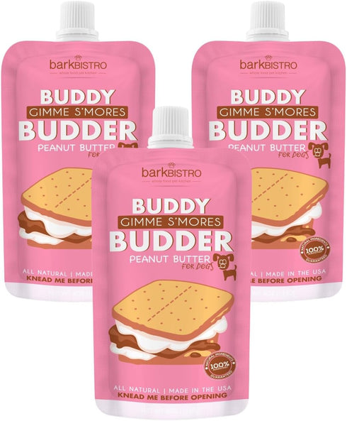 BUDDY BUDDER 3-Pack Peanut Butter Dog Treats, 100% Natural, Healthy, Made in USA - 4oz Squeeze Packs