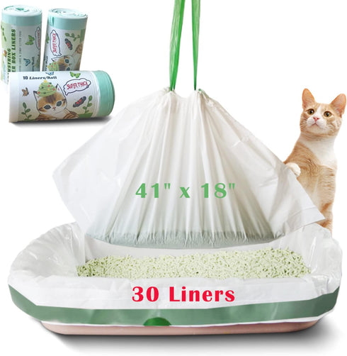mavere Jumbo Cat Litter Box Liners - 30 Count Extra Large Drawstring Bags,