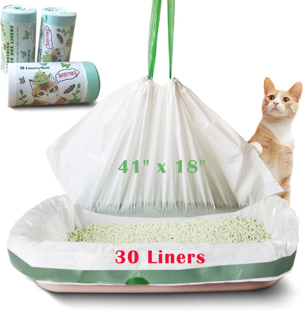 mavere Jumbo Cat Litter Box Liners - 30 Count Extra Large Drawstring Bags,