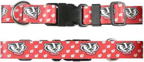 University of Wisconsin Deluxe Adjustable Dog Collar, 1" Wide Collar Adjusts 11-1/2 – 17-1/2" (Medium, Red Badger)