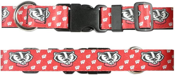 University of Wisconsin Deluxe Adjustable Dog Collar, 1" Wide Collar Adjusts 11-1/2 – 17-1/2" (Medium, Red Badger)