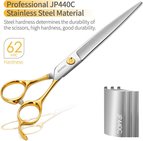 Professional Dog Grooming Scissors, Straight 7.5" Pet Grooming Shears for Small Dogs, Japan 440C Stainless Steel